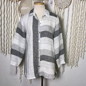Habitat Gray and White Mixed Stripe Linen Blend Lagenlook Shirt Jacket Size XS